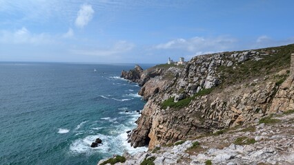 Seascape with cliffs and Tas de Pois rocks, Pointe de Pen-Hir, Brittany, France
