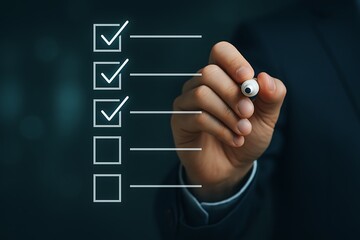 Businessperson completing a checklist using a marker