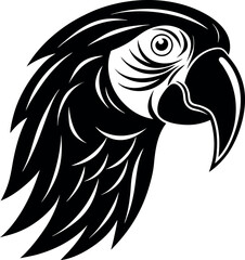 Macaw Parrot Head in Vivid Chrome Style on White Background Shallotte