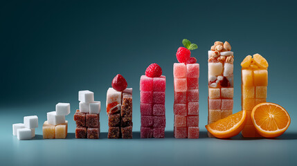 Assortment of healthy fruit-flavored supplements and vitamins in stylish packaging on light background with copy space