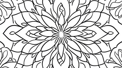 Close-up of symmetrical floral pattern outline on white background