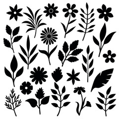 Silhouetted floral and leaf elements vector set for decorative design and creative projects