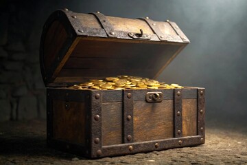 Ancient Treasure Chest Overflowing with Gold Coins