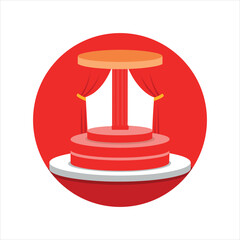 Round Podium with Red Curtain Vector Art Design