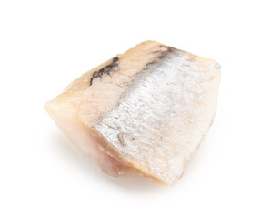 Piece of delicious herring isolated on white
