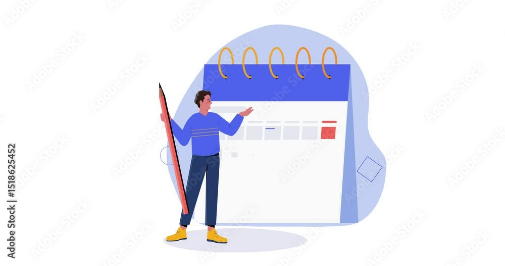 Poster time management. moving banner with male entrepreneur or office worker planning work tasks and sched