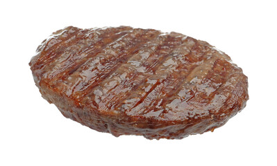 One delicious hamburger patty isolated on white