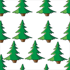 Vector color seamless pattern hand drawn green Christmas tree