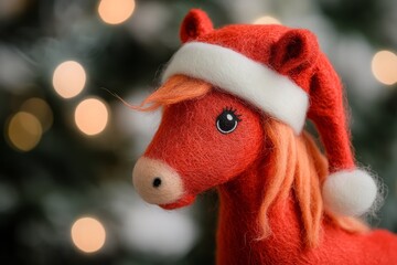 Felt red horse in santa hat