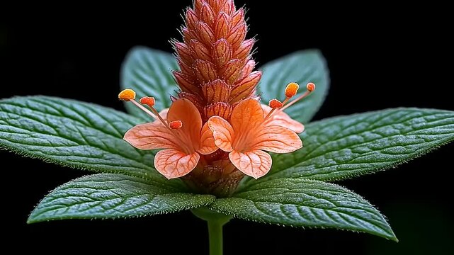 A captivating close-up of an orange Sanchezia speciosa flower with dark background
