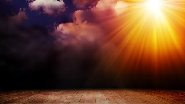 Golden Light Rays from Sky Background