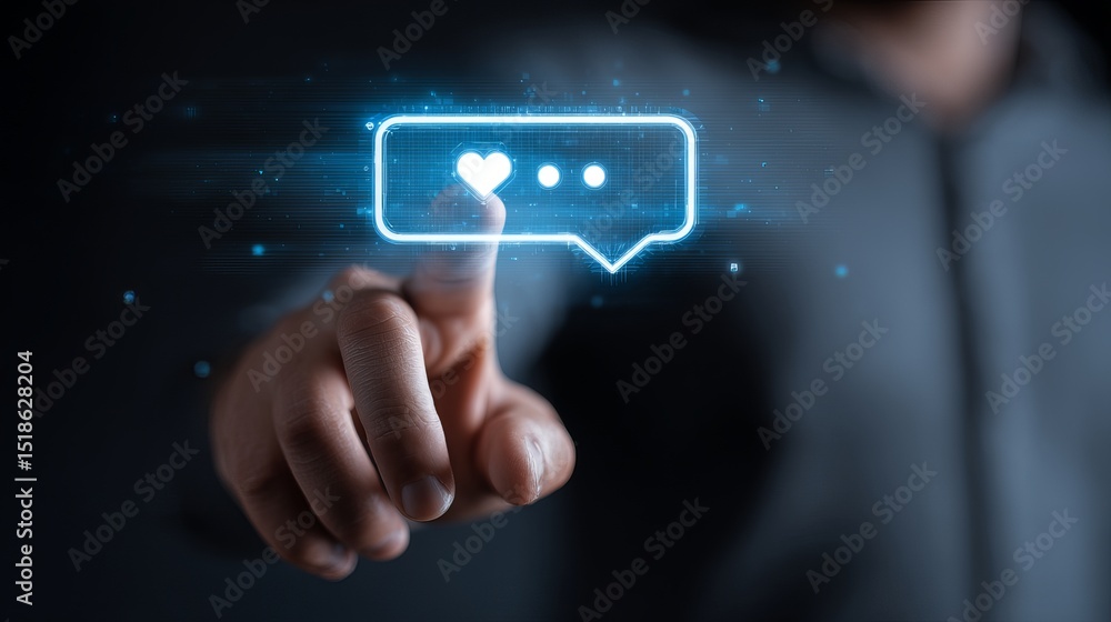 Poster digital hand interacting with a futuristic blue heart message icon modern technology concept abstrac