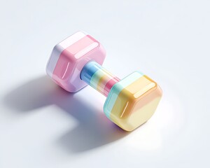 Vibrant photo of cute baby toy dumbbell gradient pastel colors on a white background 3D rendering style soft lighting cute shape simple design isometric view created in Blender.
