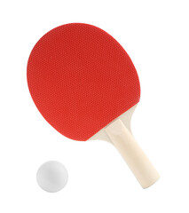 Ping pong racket and ball isolated on white