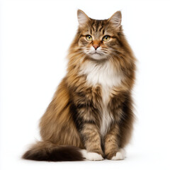 Obraz premium Majestic Brown and White Longhair Cat , white background cut out PNG