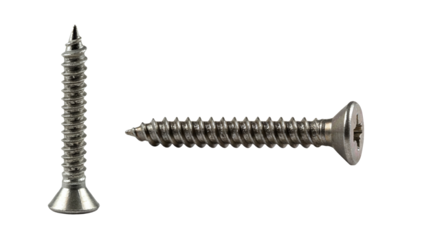 Metal screw png. Silver metal screw for construction use isolated on a transparent background