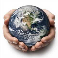 Earth in Hands: Protecting Our Planet , white background cut out PNG