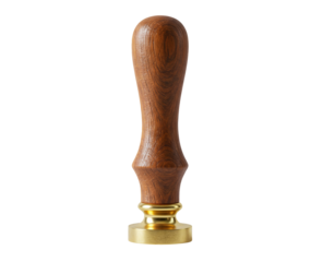 Wooden wax seal stamp handle with brass base isolated on a transparent background