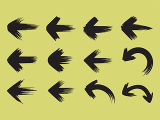 Collection of Hand Drawn Arrows in Black Silhouette on a Light Yellow Background Directional Graphics silhouette This image