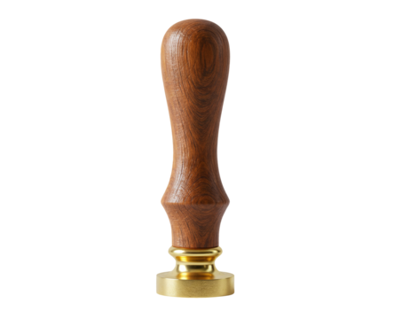 Wooden wax seal stamp handle with brass base isolated on a transparent background