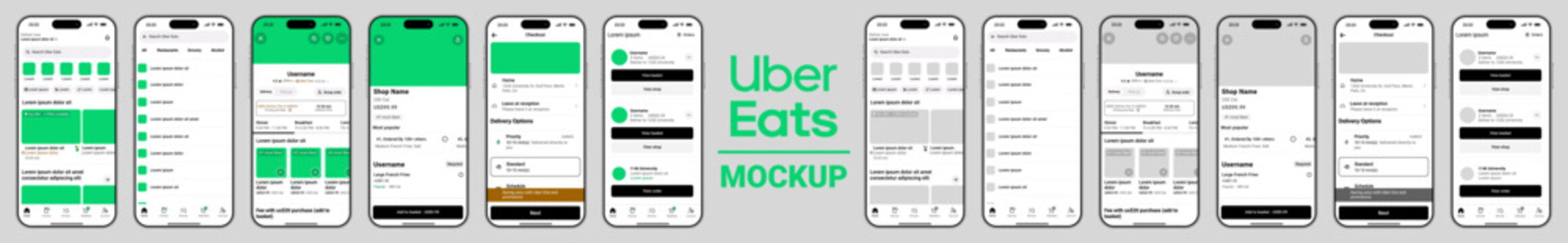 Uber Eats mobile UI mockup showcasing order screen restaurant menu and real-time delivery tracking in Clay mode. Modern food delivery app interface with intuitive user experience.
