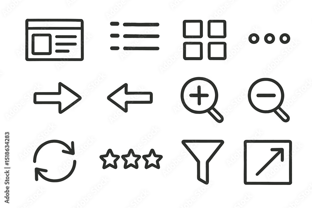 Aufkleber simple black ui icons on green background for web design