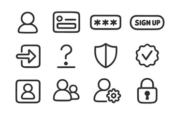 User interface icons: profile, password, shield, lock, settings