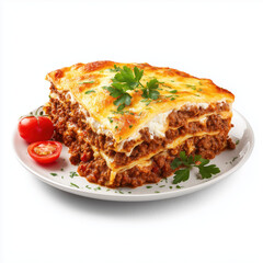 Hearty Lasagna Slice - A Culinary Delight , white background cut out PNG