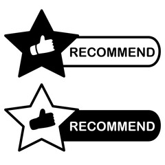 Obraz premium Star icon with thumbs up, with recommend label Simple design, ideal for showing recommendation, approval, high quality, or positive reviews, suitable for e-commerce websites, review apps, marketing