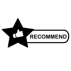 Star icon with thumbs up, with recommend label Simple design, ideal for showing recommendation, approval, high quality, or positive reviews, suitable for e-commerce websites, review apps, marketing