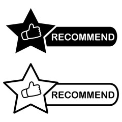 Star icon with thumbs up, with recommend label Simple design, ideal for showing recommendation, approval, high quality, or positive reviews, suitable for e-commerce websites, review apps, marketing