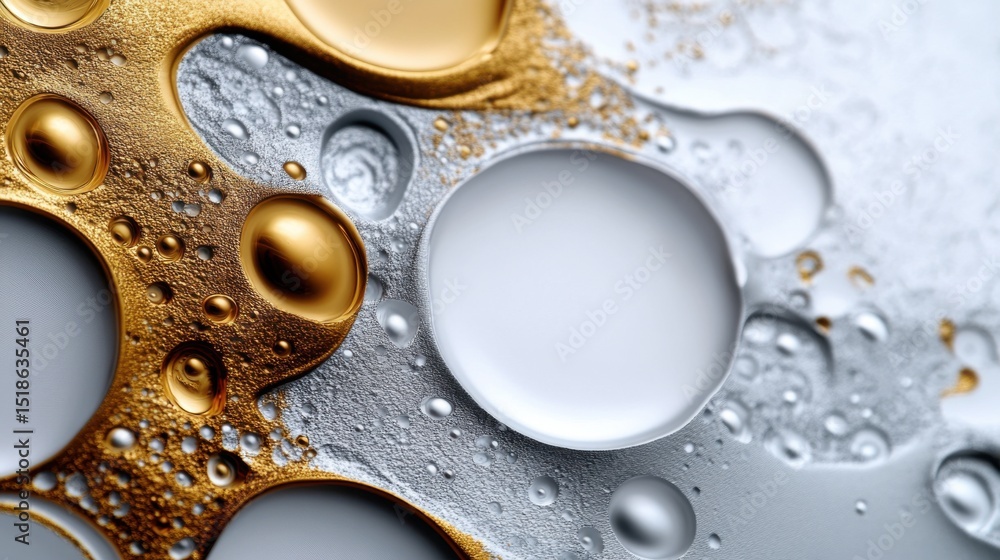 Poster bubbles of different sizes and colors create an abstract pattern on a textured surface. the golden, 