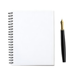 White wooden table with letter paper or notebook and fountain pen isolate on white background