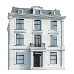 Fototapeta premium Elegant White Building Facade with Black Door and Windows