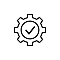 Black Outline Gear Icon with Checkmark for Settings or Process Completion