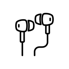 Black Outline Wired Earbuds Icon
