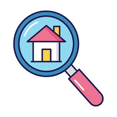 House Search Icon with Magnifying Glass Over a Home