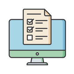 Online Quiz or Digital Survey Icon with Checklist on Computer Screen