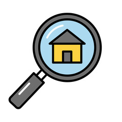 House Search or Real Estate Inspection Icon with Magnifying Glass
