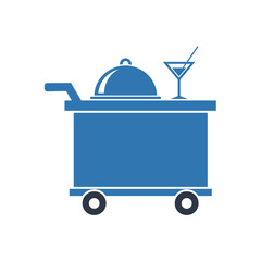 Fototapeta premium Blue Room Service Trolley Icon with Cloche and Cocktail Glass