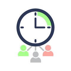 Working Hours or Team Collaboration Icon with Clock and People