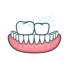 Illustration of Dentures with a Sparkling Tooth