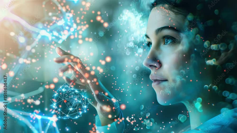 Poster exploring the connection between technology and humanity through abstract digital imagery and innova