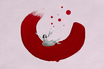 Trend artwork creative sketch photo collage of texture gouache decoration smooth paint ink young...