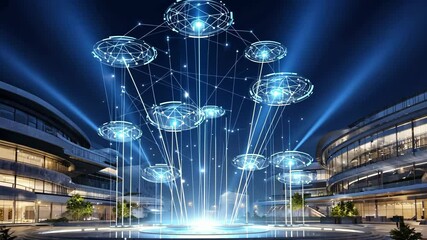 Modern city with wireless network connection and city scape concept.Wireless network and Connection technology concept with city background at night. motion video. - Powered by Adobe