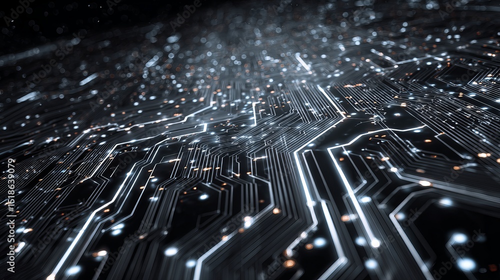 Poster abstract futuristic circuit board technology background digital lines glowing white pattern dark net