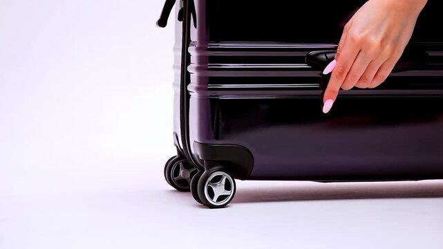 Dark purple hard-shell suitcase with wheels and handle