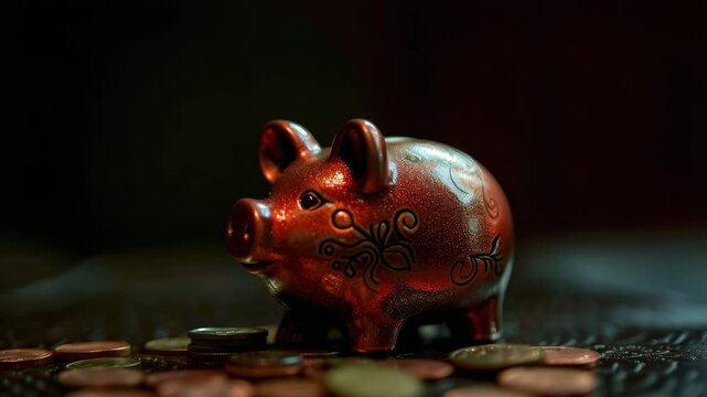 Saving coins in a colorful piggy bank that motivates children to develop good money habits and cultivate savings for future needs