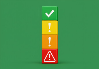 Risk assessment safety check list with green check mark yellow caution and red danger sign on blocks