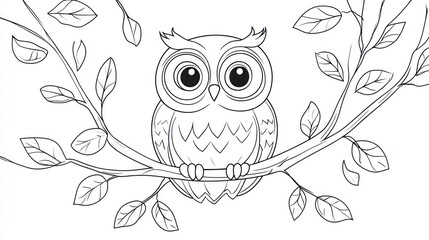 Obraz premium Wise owl perched on a leafy tree branch, white background